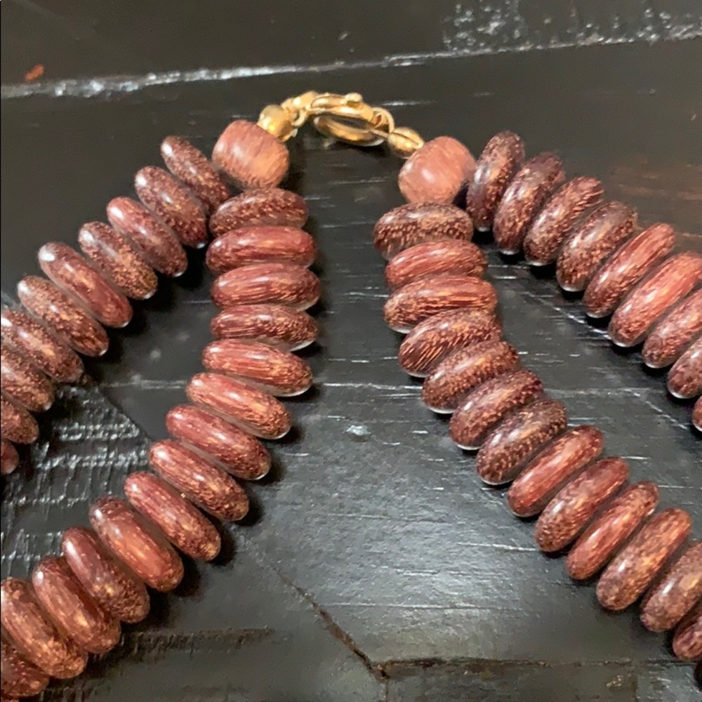 Handcrafted Carved Polished RedWood Necklace - Picture 3 of 3